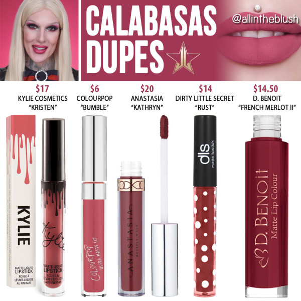 Jeffree Star Calabasas Velour Liquid Lipstick Prediction Dupes - All In ...