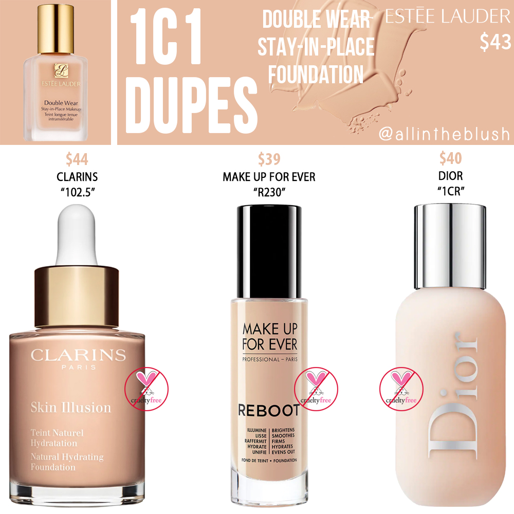 Estee Lauder 1C1 Cool Bone Double Wear Stay-in-Place Foundation Dupes - All  In The Blush