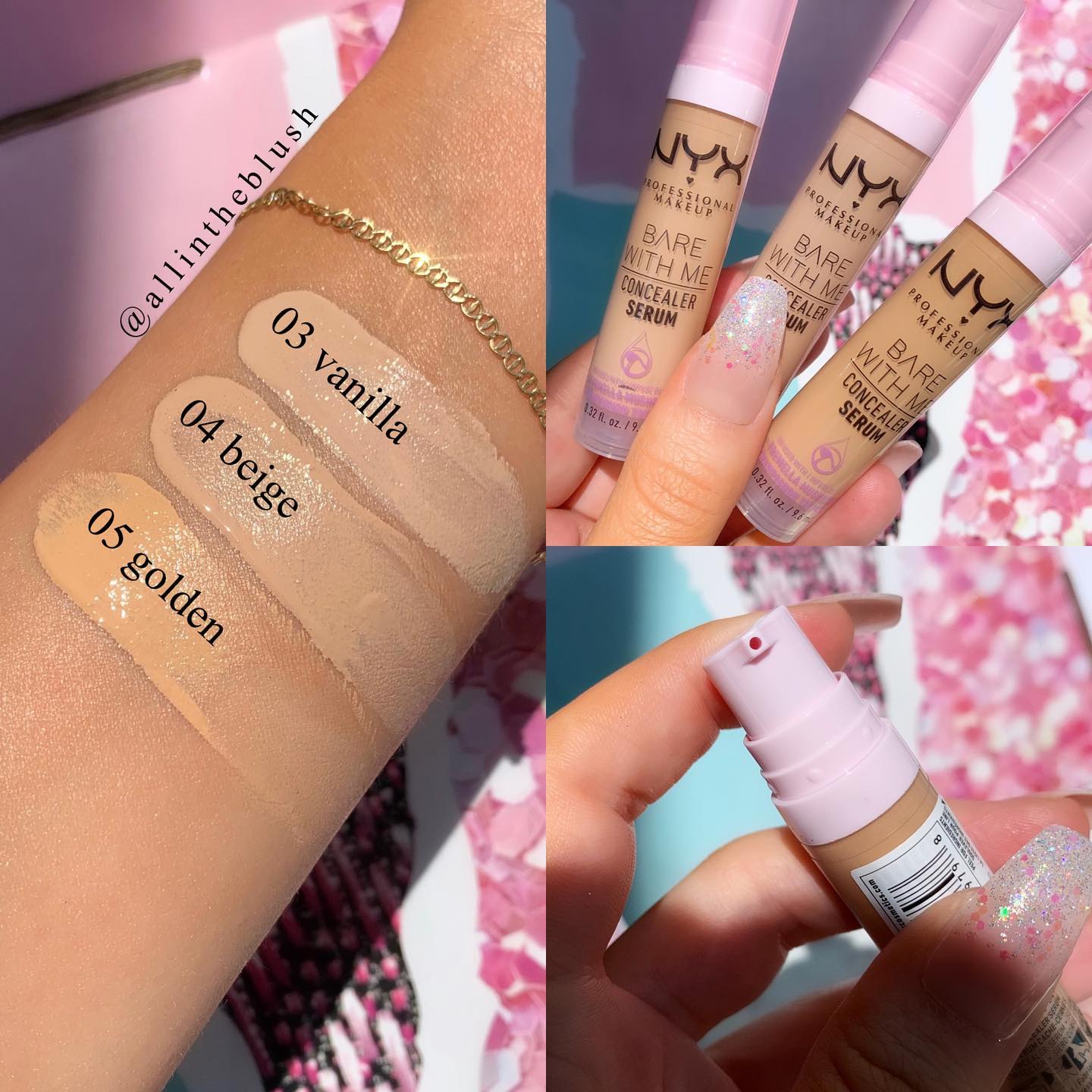 NEW Bare Concealer All Swatches With The Review Me - Blush Serum In NYX: & from